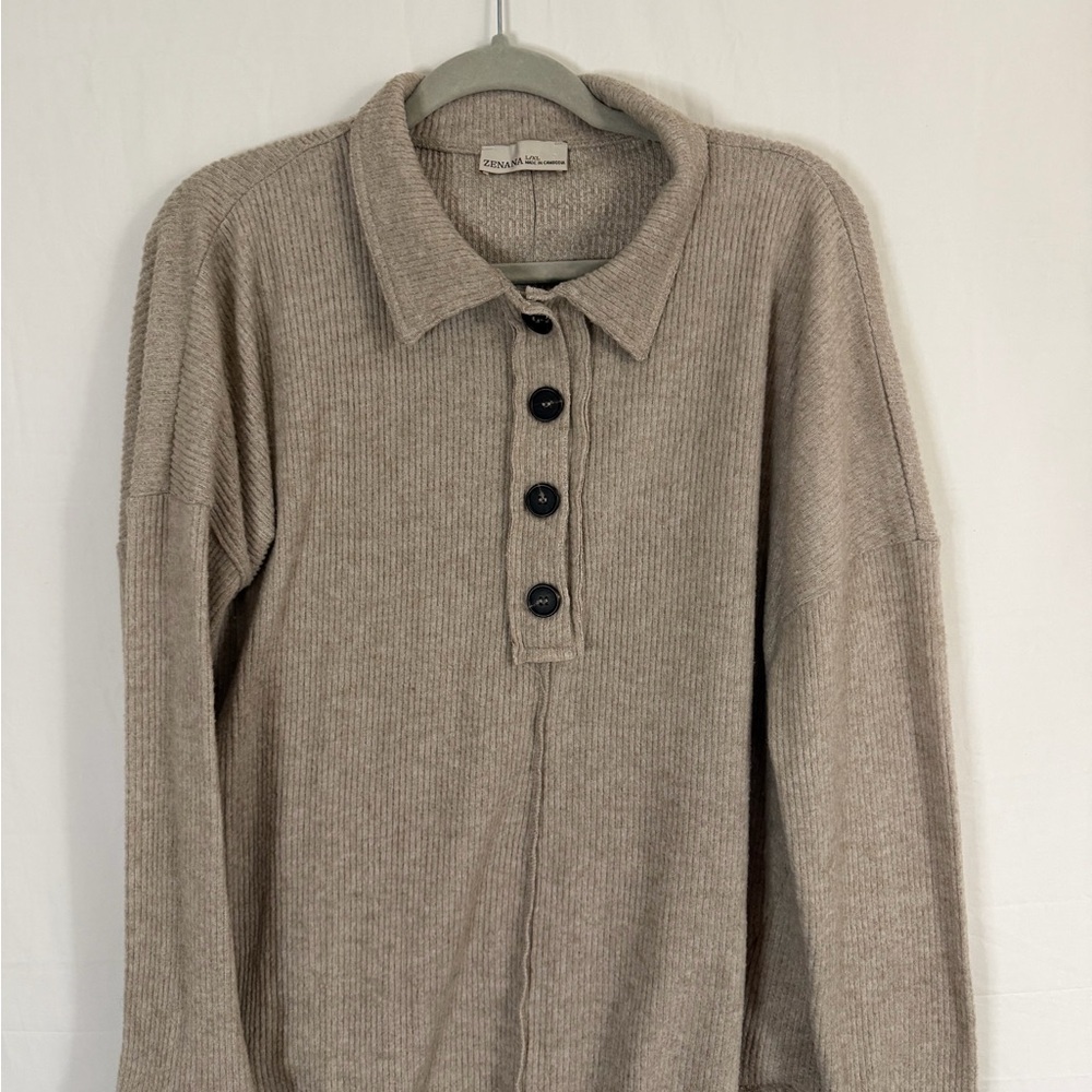 Zenana Outfitters Beige Button-Up Cardigan